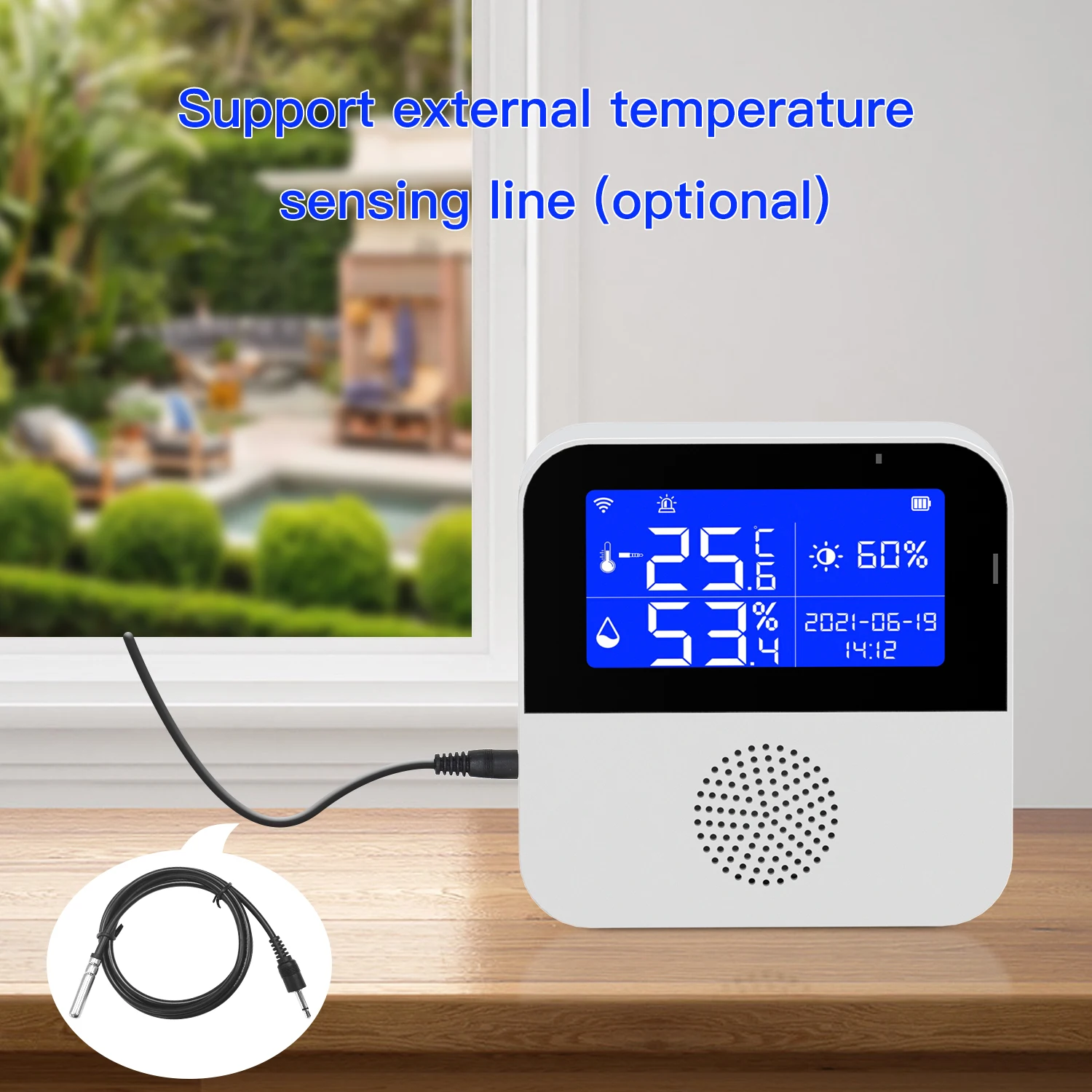 ACJ Smart Tuya WIFI Temperature Humidity Sensor LCD Display Indoor Home Plant Growth High Precision With Water Temperature Line