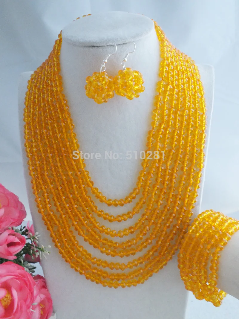 charm. classic , 8 rows Sunny Orange crystal Beads jewelry set African Wedding necklace