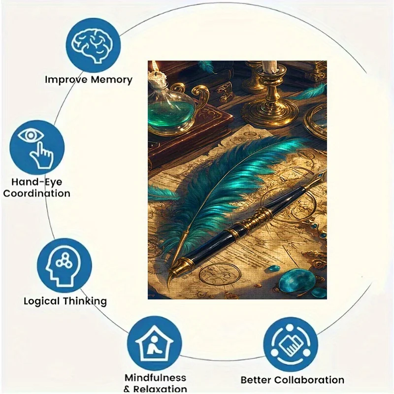 لغز 500/1000 قطعة، لغز ورقي يمكنك صنعه بنفسك، قلم ريشة خريطة سحرية عتيقة، لغز للكبار، مناسب لغز الترفيه المنزلي، الأصدقاء P