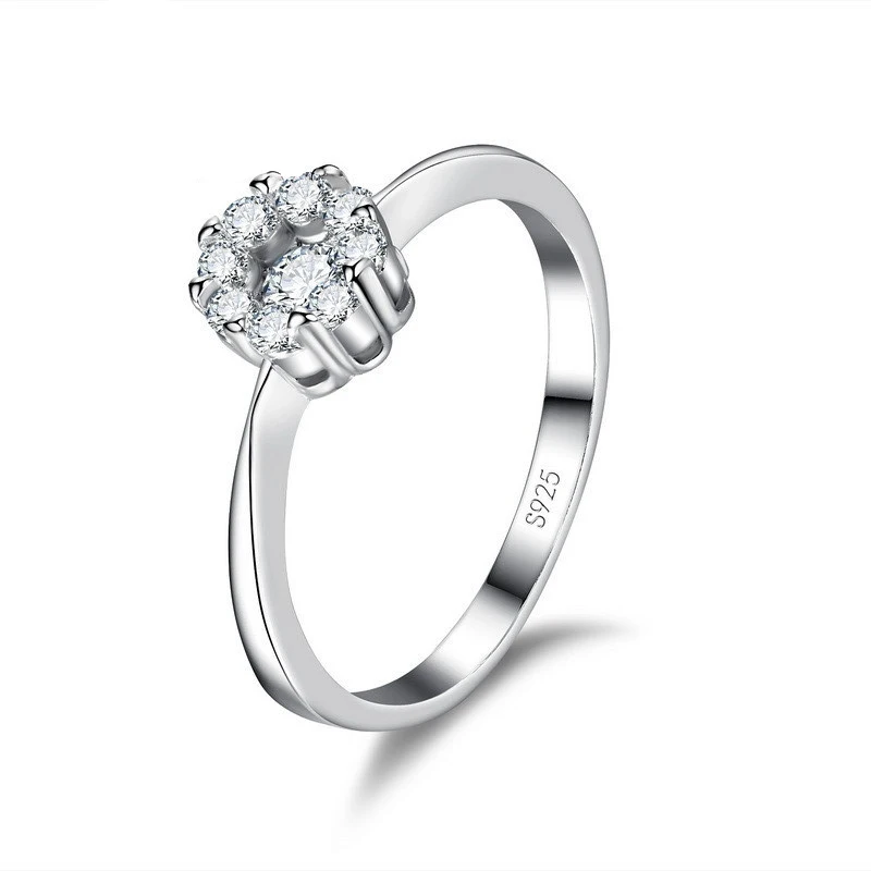 Simple Real 925 Sterling Silver Fine Jewelry Shiny Cubic Zircon Stone Inlay Paved Round Loop Charm Wedding Band Finger Rings