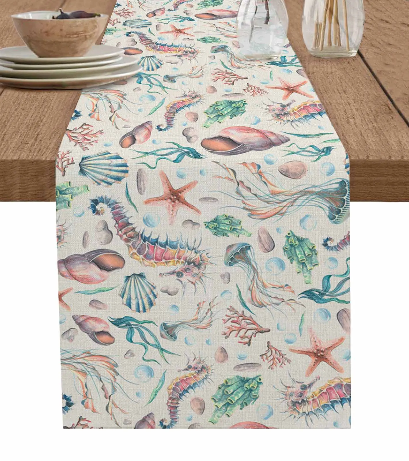 Summer Seahorse Marine Life Table Runners Coffee Tablecloth Wedding Decoration Modern Home Party Table Mats