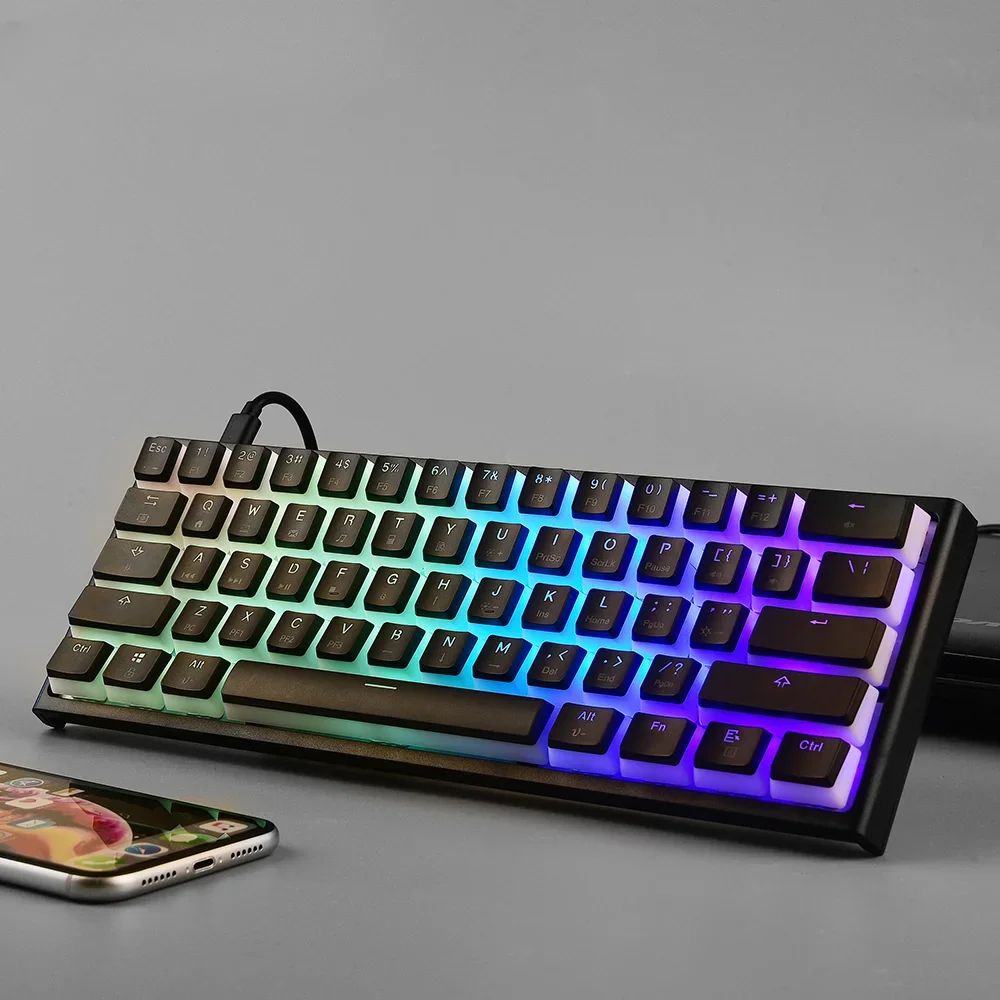 

'60% 61 Keys Mechanical Keyboard With Black White Pudding Keycaps Led RGB Backlit Gaming Keyboard