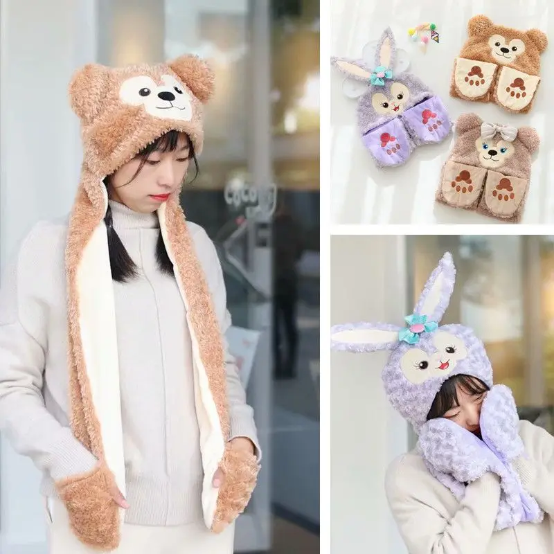 Disney Shellie may Duffey StellaLou cute creative cartoon pattern fashion soft skin-friendly warm hat scarf gloves all in one