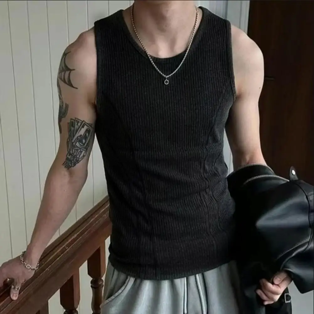 Plus Size Men Ribbed Tank Top Summer Sleeveless vest Shirt Solid Color Workout Tank Top for Gym Outdoor Sports Street Beach