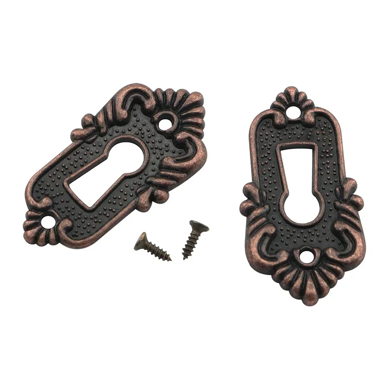 2Pc Antique Keyhole Covers 45x23mm Drawer Lock Head Patch Corner Decorative Angle Code Lock Alloy Plate for Wooden Jewelry Boxes