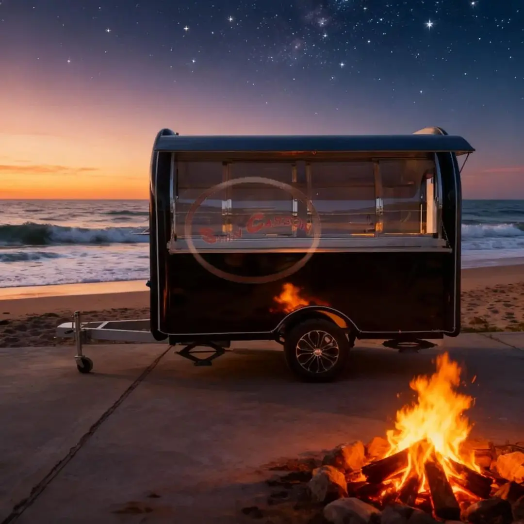 

Compact Portable Catering Cart with Wheels for Camping Or Outdoor Events Food Trailer