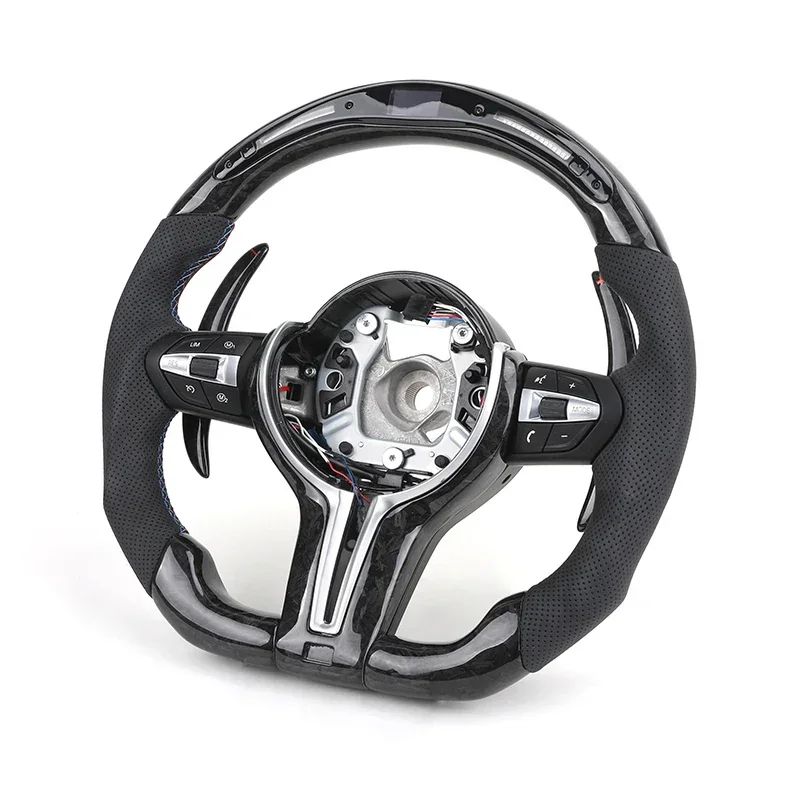 With LED Forged Carbon Fiber Steering WHeel for BMWs F30 F10 M5 F90 F20 X5 E70 X6 X6M E71 E46 M3 E39 E60 E92 M4 G20 G30