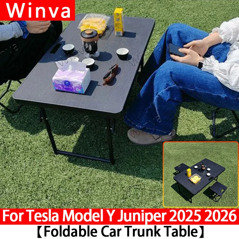 for Tesla Model Y Juniper 2025 2026 Foldable Camping Table&Chairs Set for Perfect Rear Trunk Fit, Portable Outdoor Travel Picnic