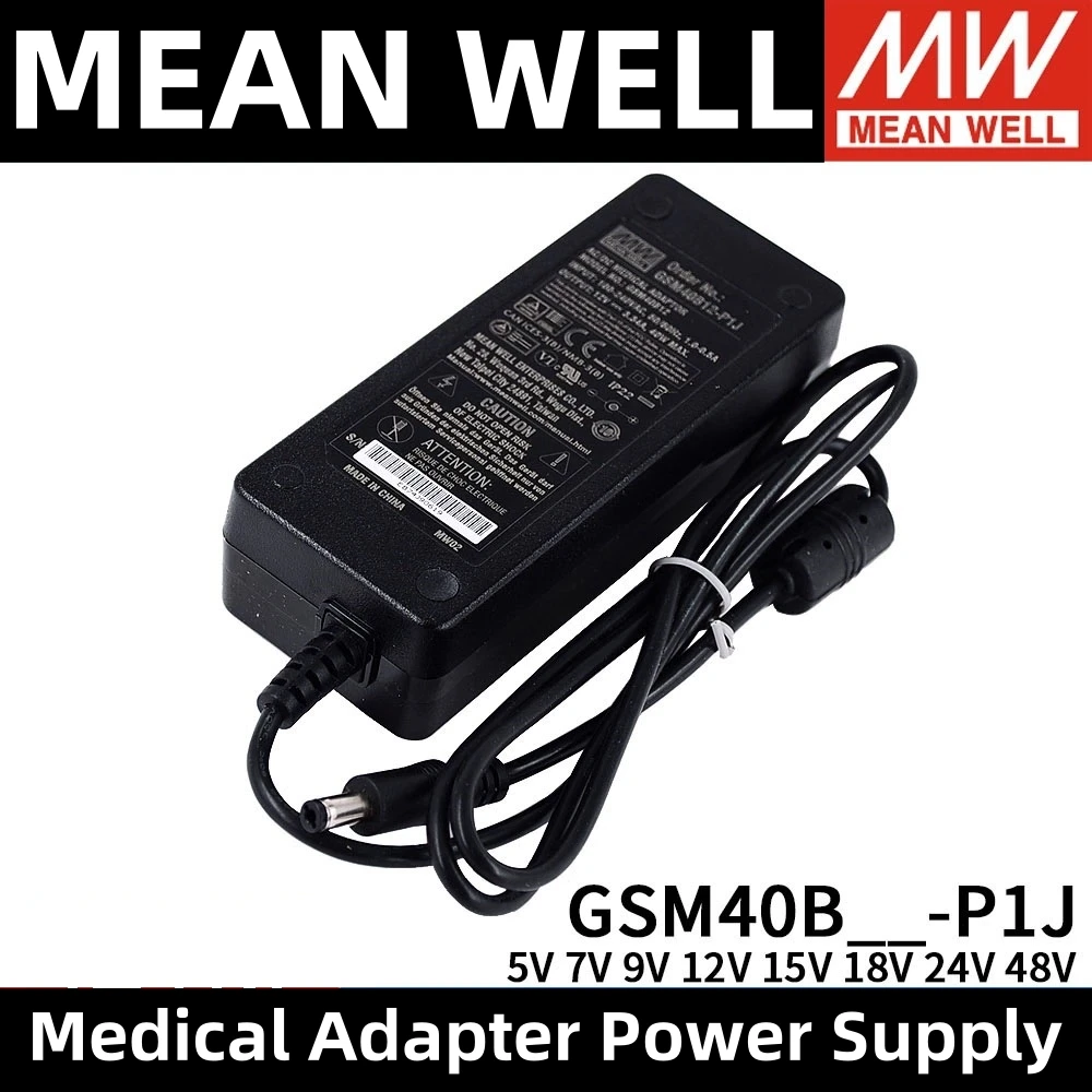 MEAN WELL GSM40B05-P1J  GSM40B12-P1J GSM40B15-P1J GSM40B24-P1J Medical Adapter Power Supply 40W AC-DC medical type