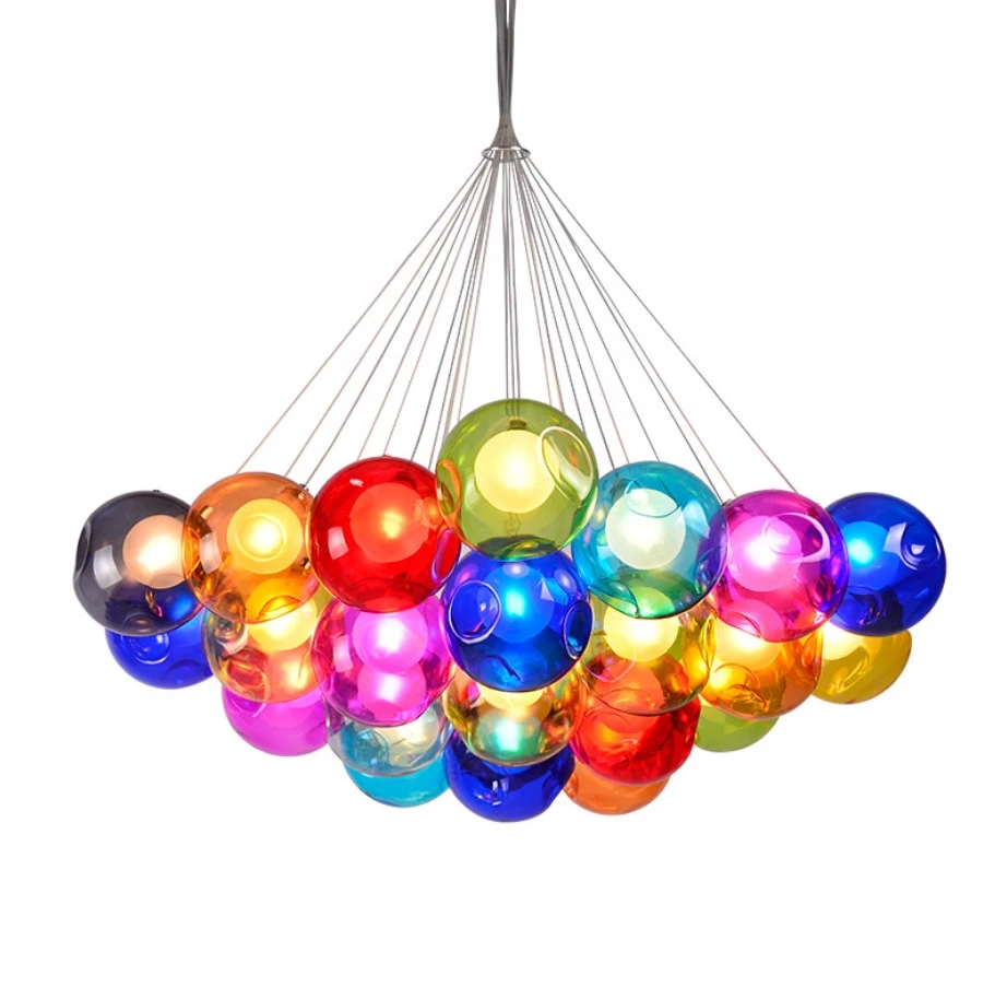 Kleurrijke Glazen Bal Bubble Kroonluchter Voor Wonen Eiland Winkel Hanger Creatieve Kinderen Eetkamer Huis Led Verlichting Decor