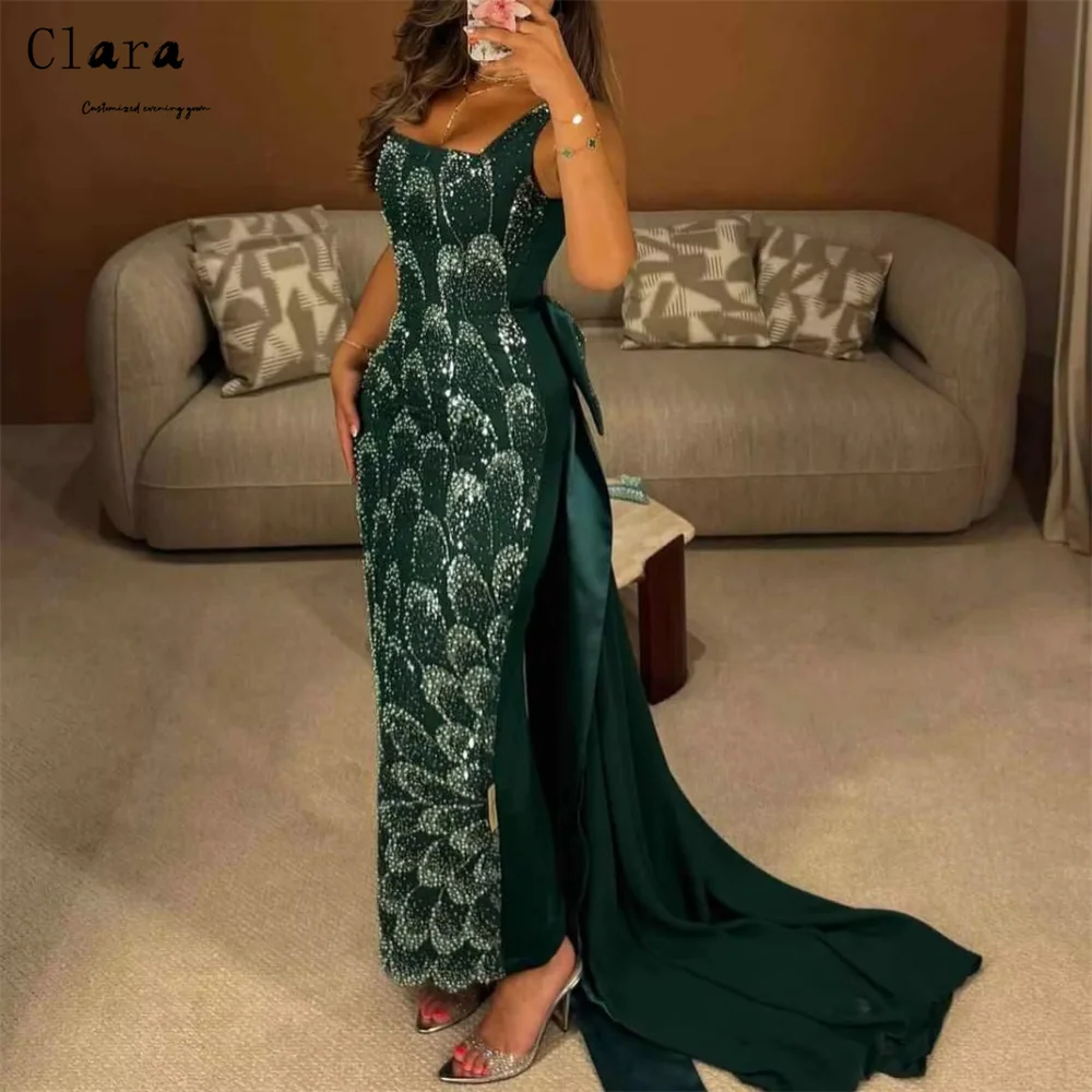 

Clara Custom Green Fishtail Ankle Sleeveless Evening Dresses Woman Elegant Cocktail Dresses 2025 Woman Luxury Evening Dress Prom