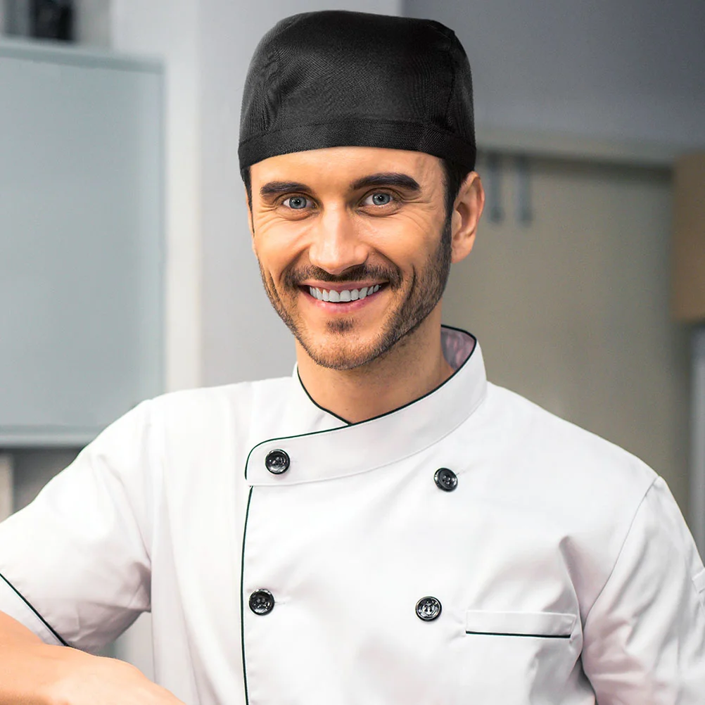 Gorro de Chef para adultos, cascos de uniforme de cocinero, redecilla para el pelo, restaurante, tela, servidor, Catering, niño, negro, 2 uds.