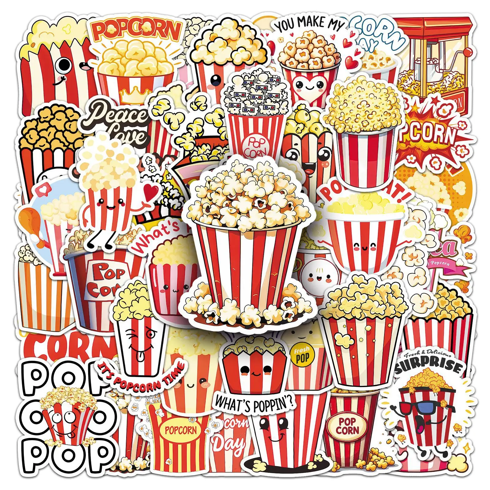 

50 шт. наклеек «Попкорн»: Водонепроницаемые декоративные наклейки для десертов, DIY-поделок, скрапбукинга, украшения для гитары