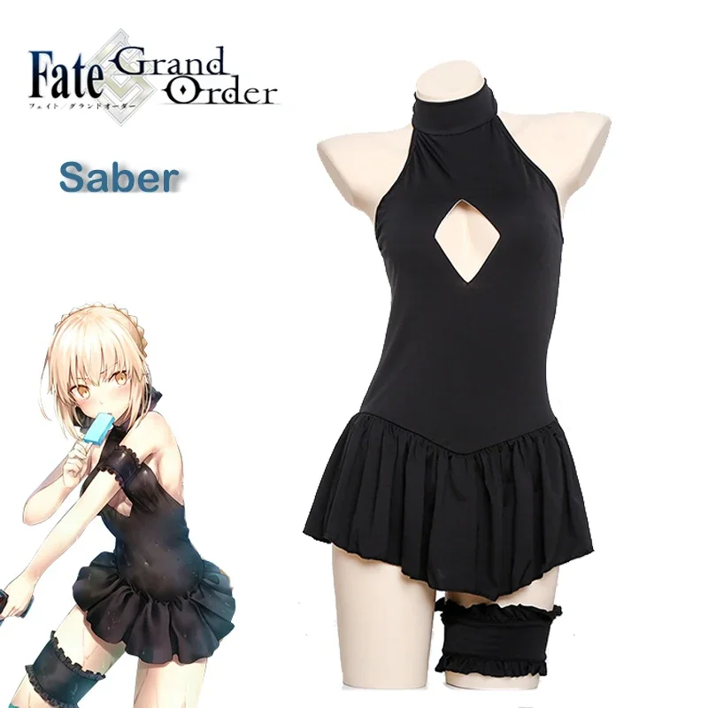 Anime FGO Sexy Alter Saber Cosplay Costume Wig Fate Grand Order Swimsuit Women Fate Stay Niight Black Sukumizu Swimwear