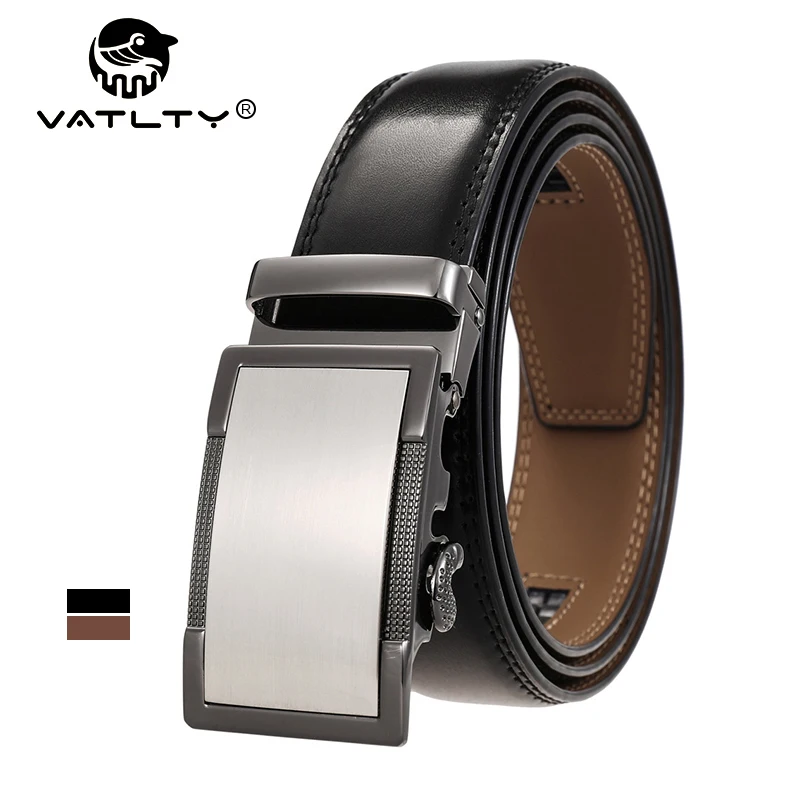 

VATLTY 35mm Trouser Belt for Men Zinc Alloy Automatic Buckle Leather Belt Genuine Leather Business Ratchet Belt Male Girdle