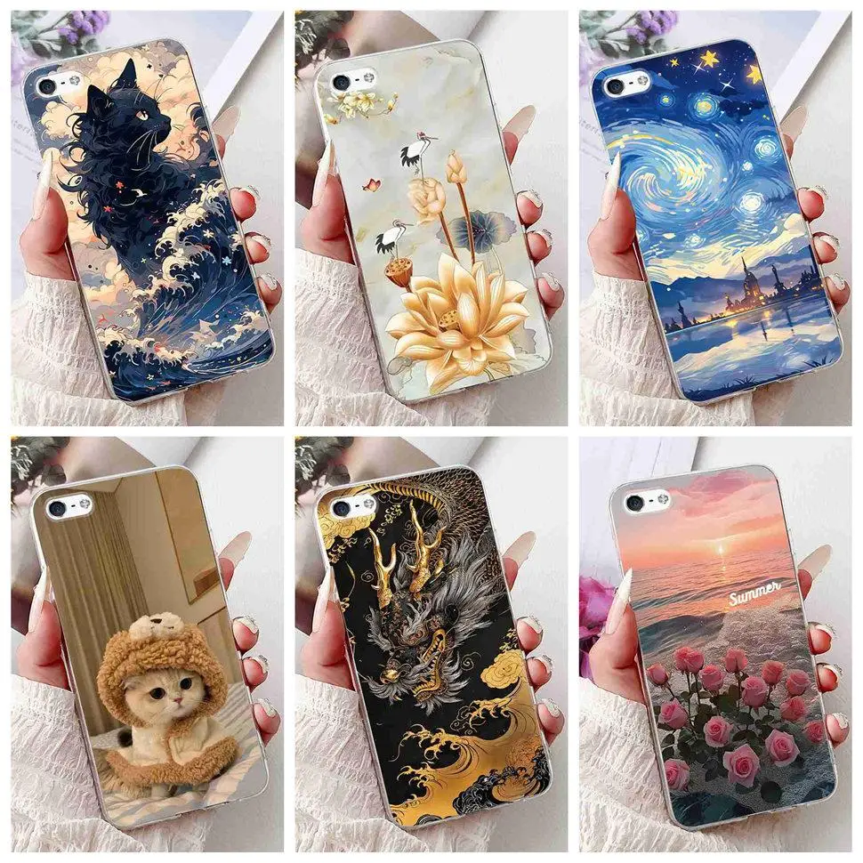 Для Apple iPhone 5 A1428 Чехол с рисунком дракона и кота Мягкий силиконовый чехол из ТПУ для iPhone 5 A1429 Противоударный бампер со звездным небом