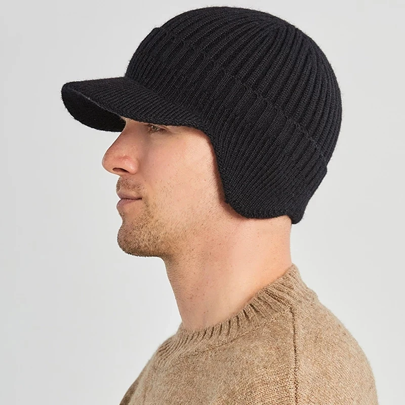 Gorros de punto con orejera para hombre, gorro cálido de lana con orejera, para ciclismo al aire libre, Invierno