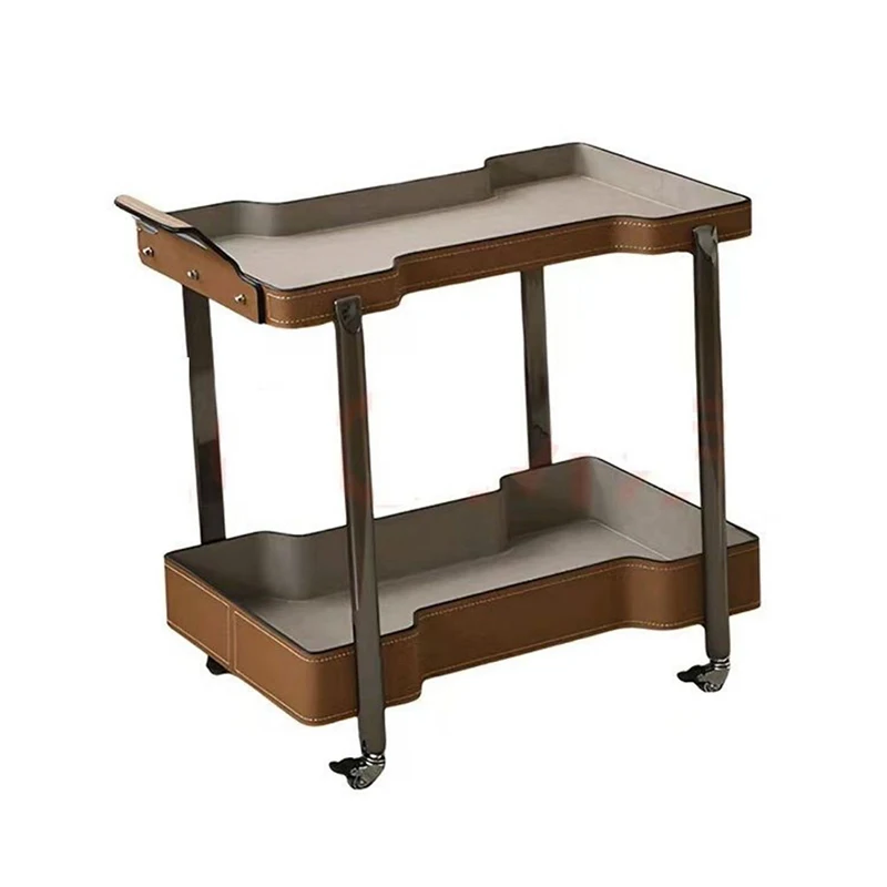 Hot Style Leather Living Room Sofa Side Table Movable Hand Carts Trolleys Hotel Coffee Side Table with Wheels
