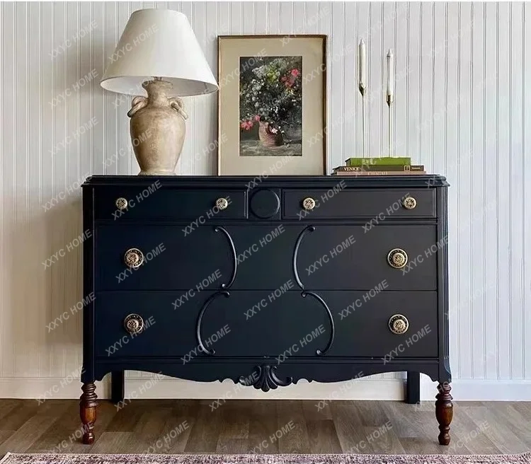 Retro Small Chest Household Bedroom Solid Wood Bedside Cabinet Living Room Dining Side Multi-functional Storage Cabine
