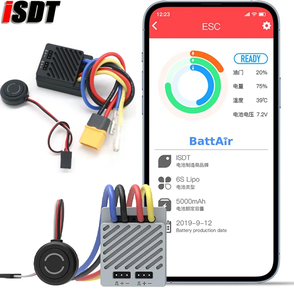 

ISDT ESC70 ESC90 WP 1080 70A 90A Waterproof ESC 2~3S Adjustable BEC Phone Control 540/550 Brushed Motor For 1/8 1/10 Car