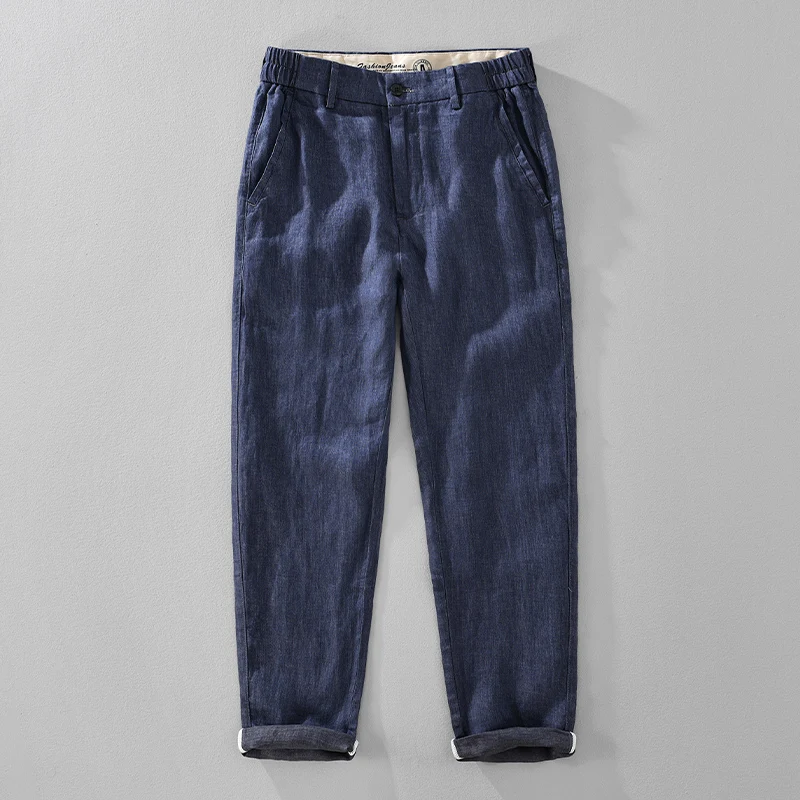

2026 Summer New Casual Pure Linen Slim Pants for Men Clothing Breathable Solid Color Slim-fit Straight Pants