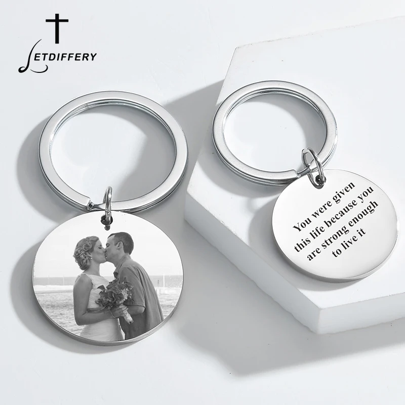 Letdiffery Custom Boy Girl Calendar Keychain Stainless Steel Laser Engrave Name Date Photo Never Fade Keyring Anniversary Gifts