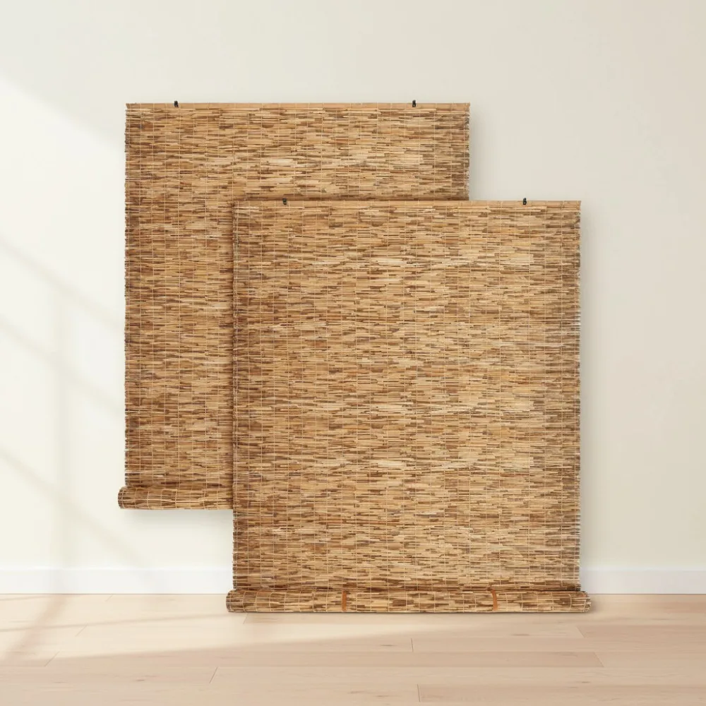 

2 Pcs Cordless Bamboo Blinds 48x72 Blackout Sunshade Privacy Screen for Patio Windows Home Decor