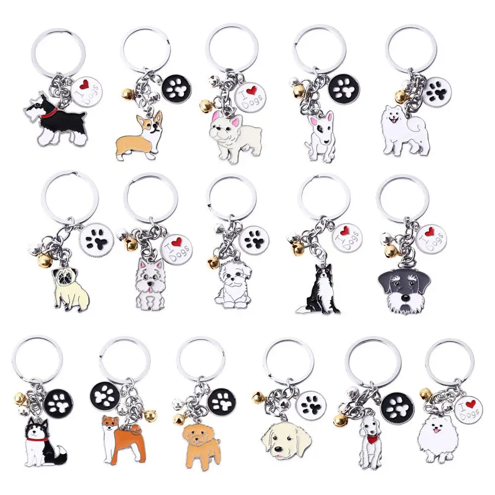 Bag Jewelry Women Animal Bell Golden Retriever Husky Enamel Dog Keychain Pet Keychain Dog Pendant Pet Keyring