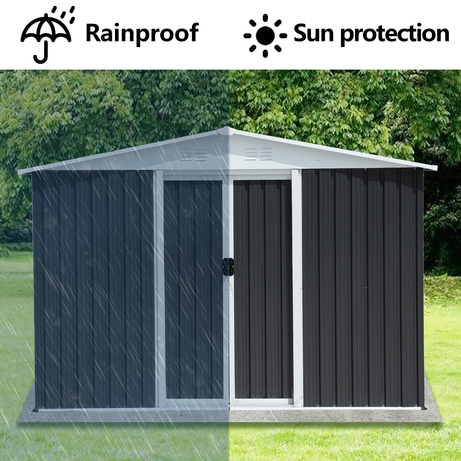 

8x6 Ft Garden Bike Shed w/ Aluminum Alloy Frame & Sliding Door, Dark Grey - Apex Roof Outdoor Storage