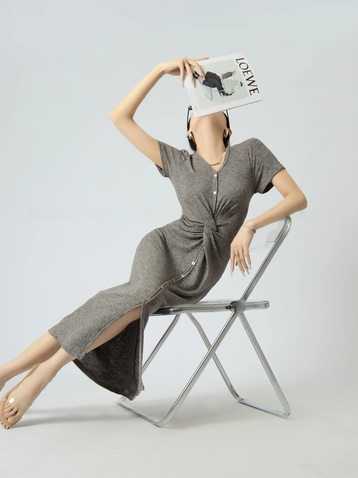 

Guuli ey Knot Slit Dr Женская повседневная длинная юбка с высокой эластичной резинкой Летняя новинка Sle Casual Sle Slim Fit ort Sve V Ne