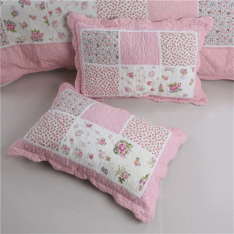 100% pamuk Patchwork yastık kapak ev dekoratif yastık pembe çiçek minder örtüsü Vintage Shabby Chic kapitone yastık Sham