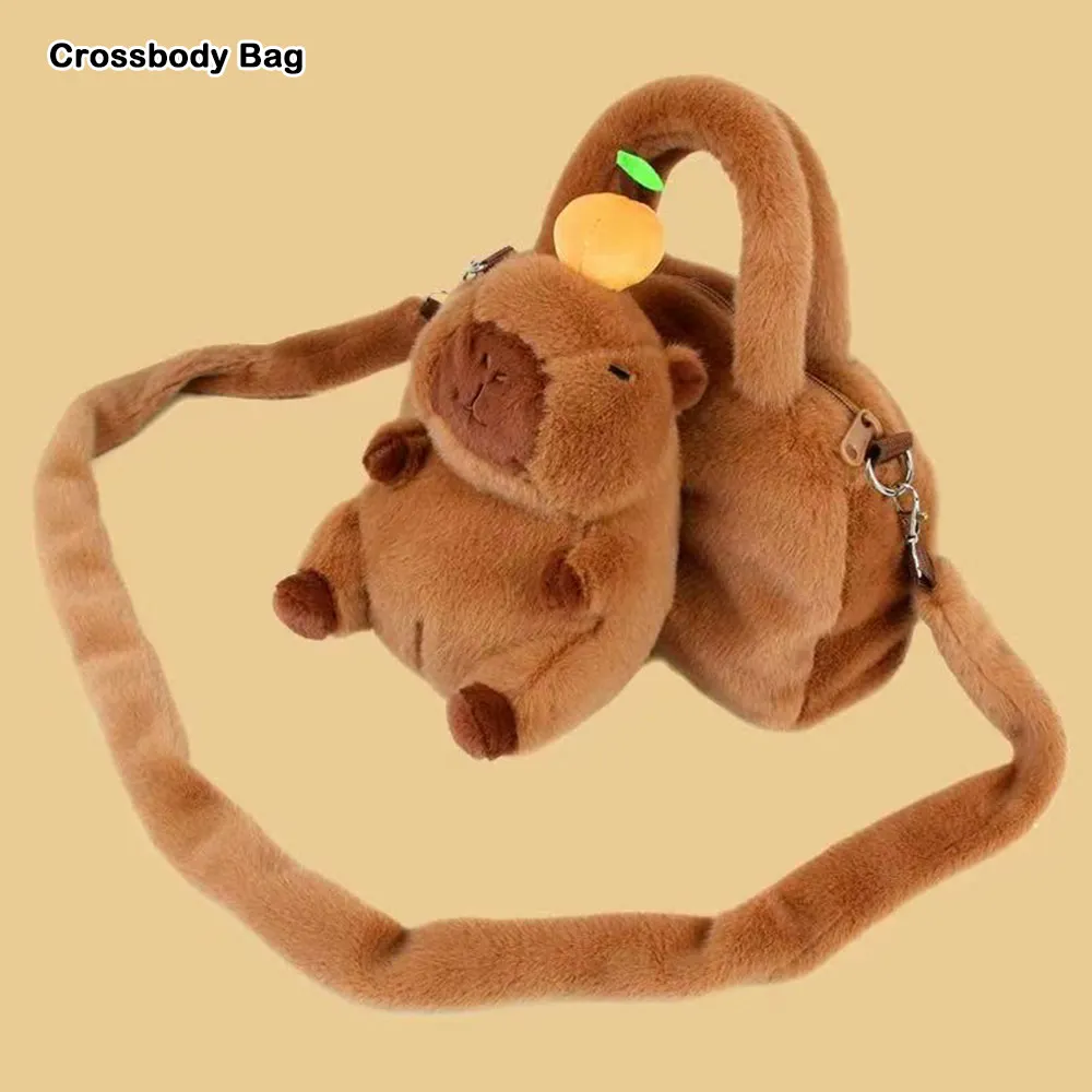 Borsa a tracolla Capybara in peluche Zaino Capybara regolabile di grande capacità Borsa da viaggio per cellulare a forma tridimensionale