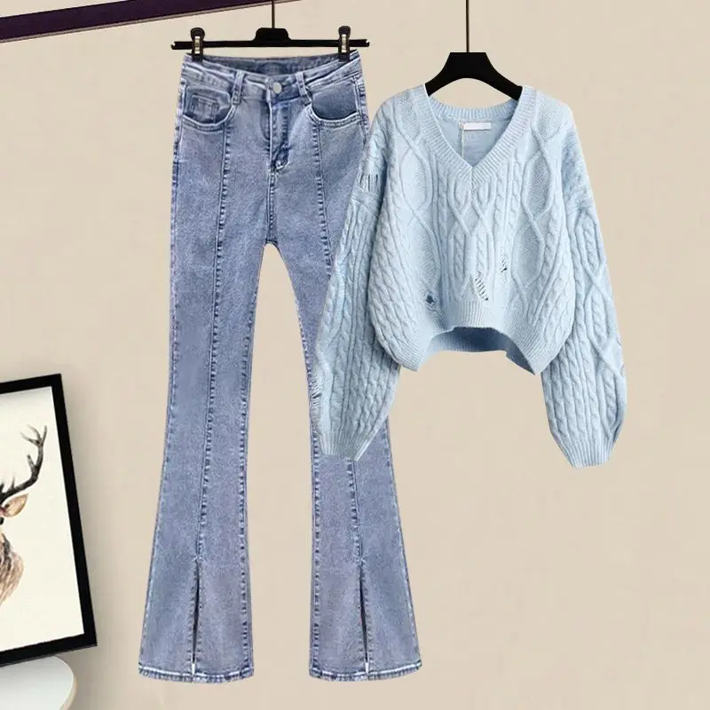 

Осенняя женская одежда Высококачественная осенняя одежда Легкий спелый вязаный свитер Женские брюки Маленький ароматный ветровой комплект Комплект из двух предметов