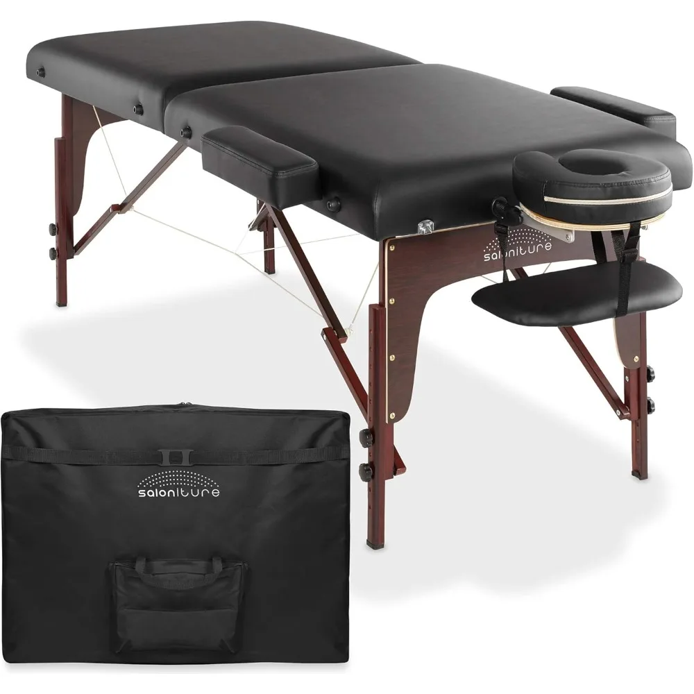 Saloniture Professional Portable Lightweight Bi-Fold Memory Foam Massage Table with Reiki Panels - includes Headrest