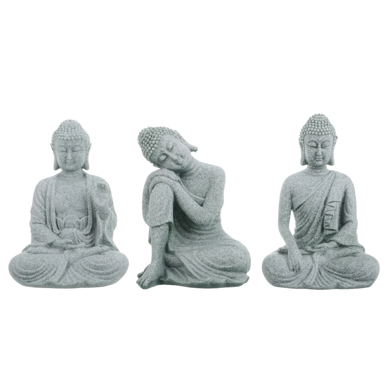 Estatua de Buda para decoración del hogar, estantería, escultura de piedra arenisca pequeña, escritorio, Mini sala de estar gris chino, 3 uds.