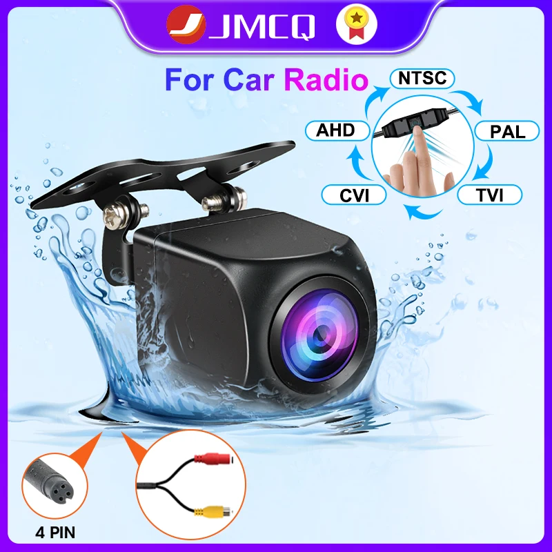 

JMCQ 1080P Rear View Camera Fisheye Lens For Car Radio Cam Night Vision Reverse Camera 4 Pin Button Control AHD NTSC PAL TVI CVI