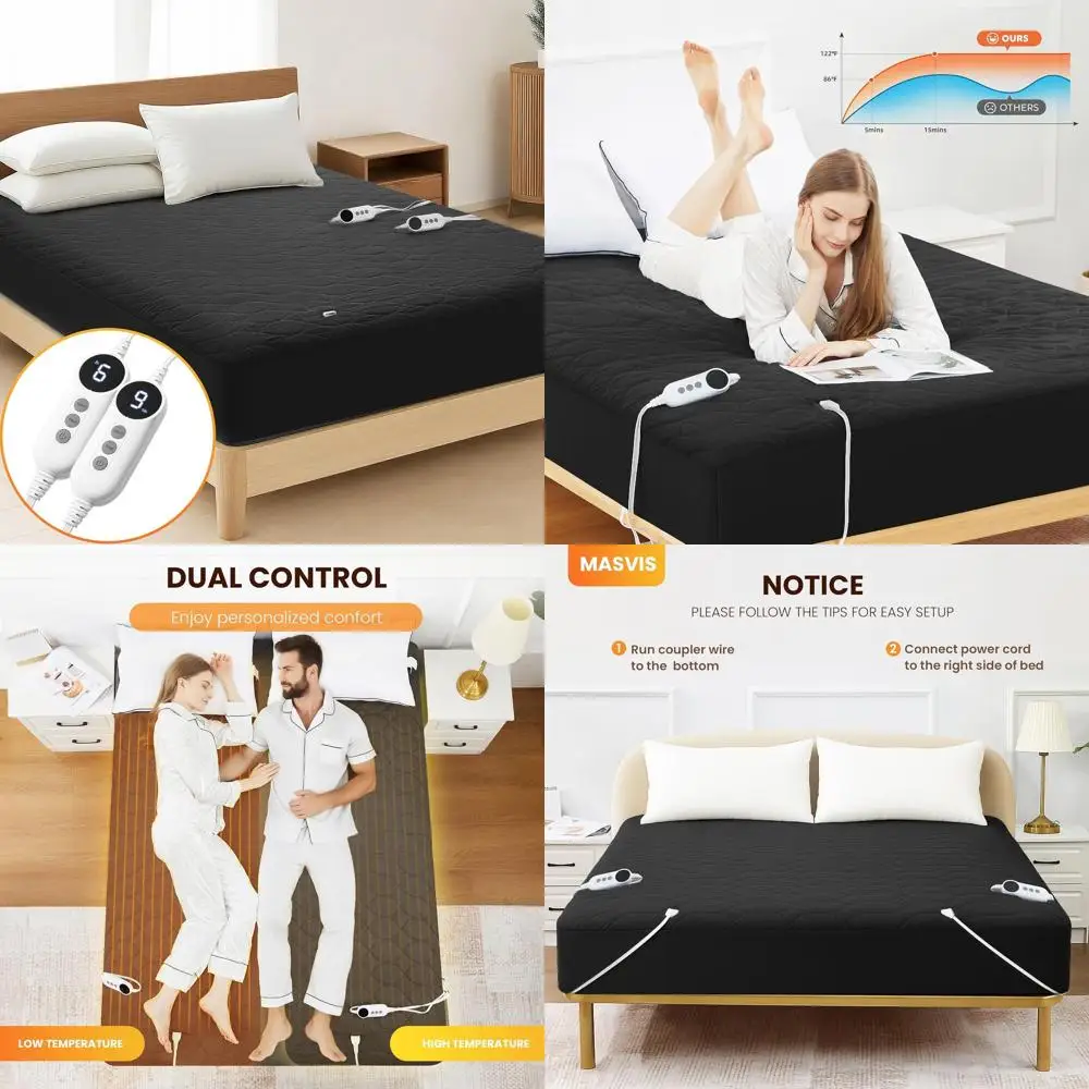 

Queen Size Heated Mattress Pad with Dual Controls, 6 Heat Levels & 10-Hour Auto Shut-off, Quilted Electric Cover, Deep Pocket, F