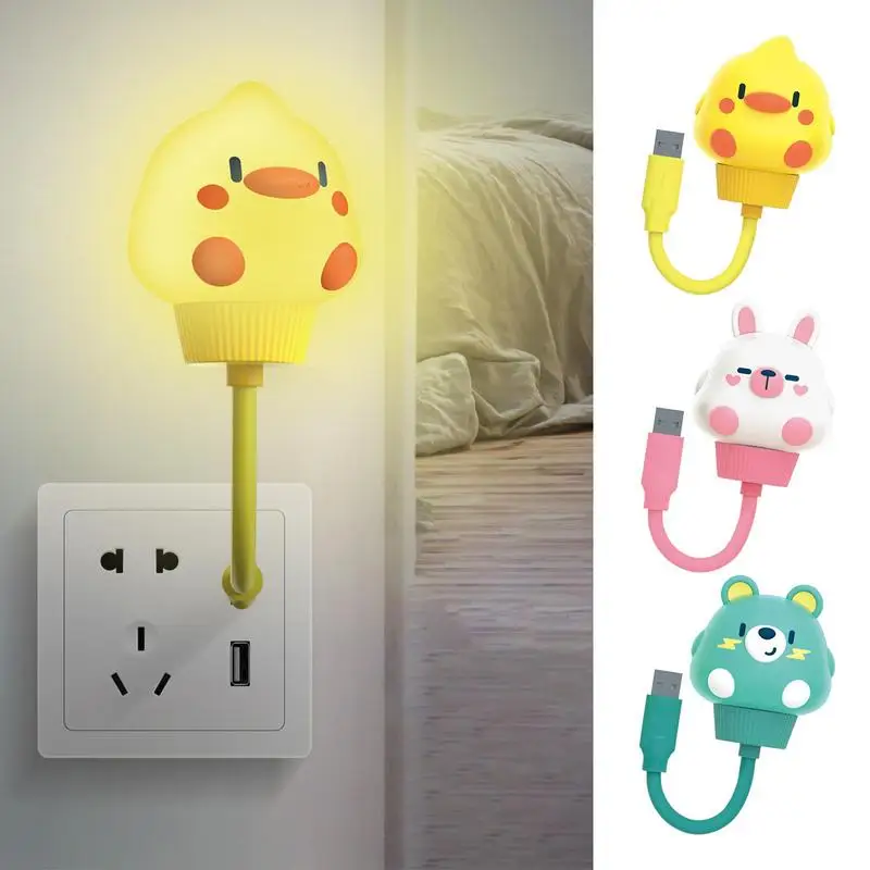 Lampu malam Led silikon kartun binatang, lampu malam Led dapat diisi ulang USB kontrol suara Plug In kreatif untuk pesta