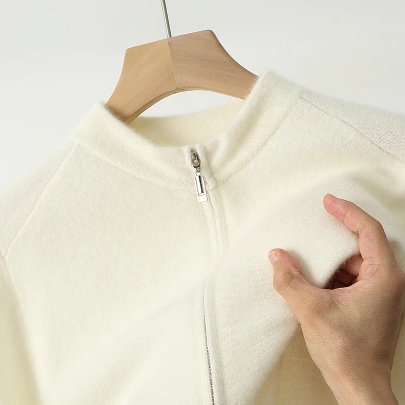 

Куртка из 100% шерсти, мужская куртка-стойка с толстой молнией, повседневная спортивная одежда, шерстяной вязаный теплый кардиган, зимний топ