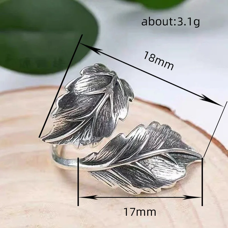 Huitan Vintage Leaf Resizable Ring for Women Anti Silver Color Vintage Accessories Party Daily Wear Stylish Rings Retro Jewelry