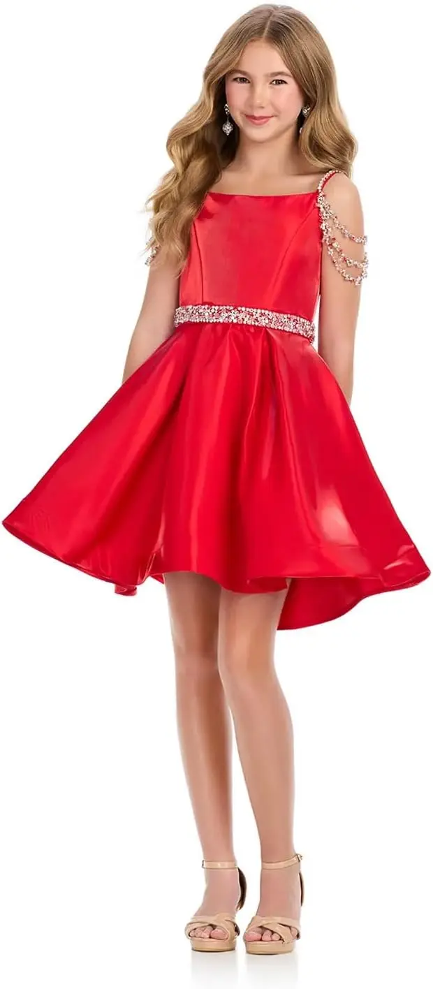 Girl's Satin Father Daughter Pageant Dresses Off Shoulder Short Flower Girl Kids Children Teen Gowns Party Bridesmaid Dresses