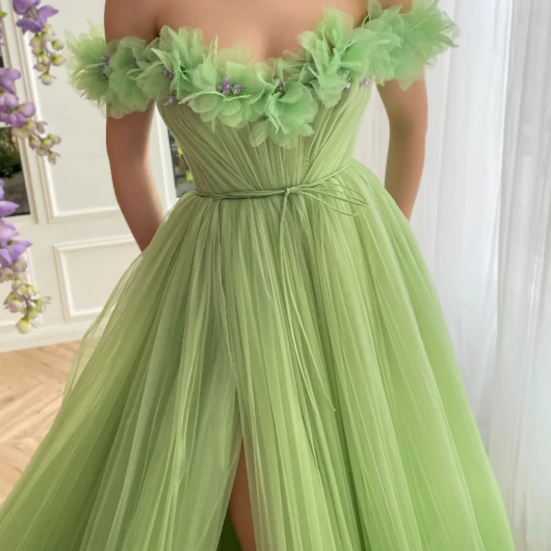 

Elegant Women'S Strapless Sleeveless Evening Dress Beautifully Applique Slit Floor-Length Formal Occasion Dress