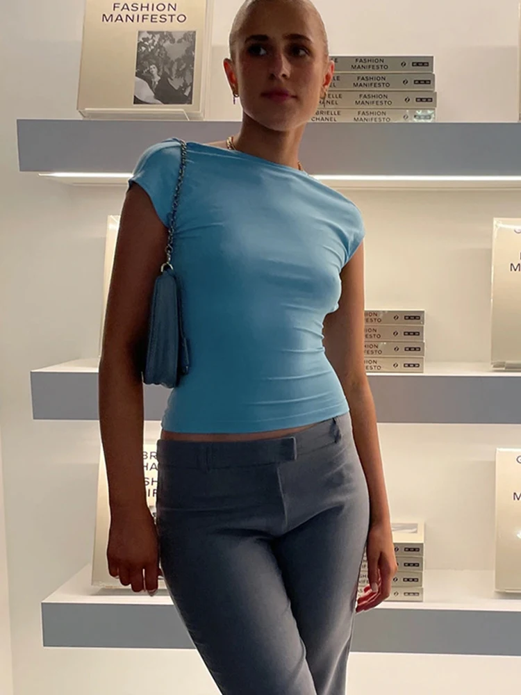 Manga curta sem costas topos feminino multi maneiras usar 2024 magro básico verão magro recortado sexy t camisa colheita topo