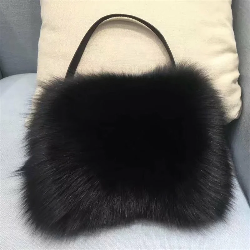 Luxury Fox Fur Women\'s Square Shoulder Bag Winter Fluffy Women\'s Crossbody Bag Soft Fur Plush Women\'s Handbag Wallet