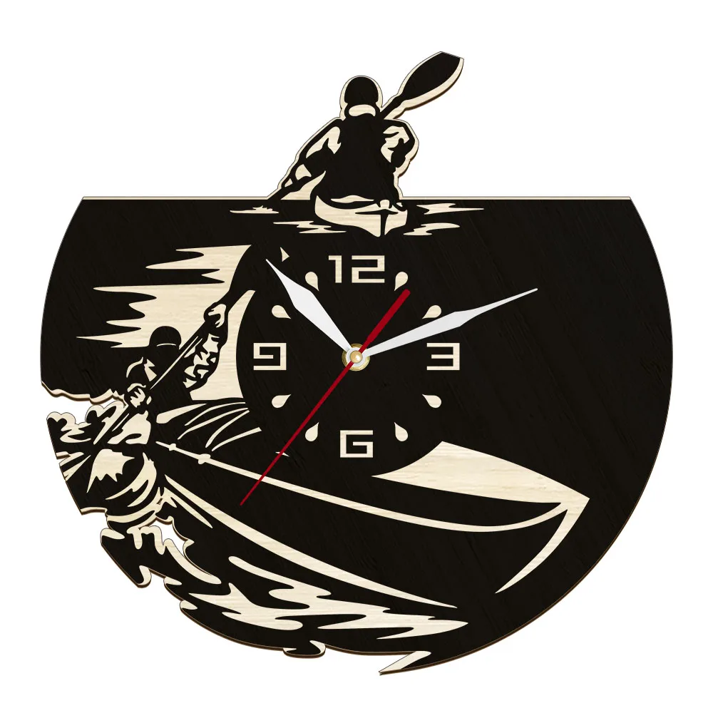 Canoe And Kayak Wall Clock Modern Design Man Cave Decor Kayaking Water Sport Rowing Laser Cut Wooden Wall Clock Kayaker Gift