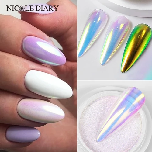 Imagen 1 del producto NICOLE DIARY Aurora polvo de uñas pigmento blanco perla frotar efecto polvo arte de uñas brillo manicura accesorios de uñas