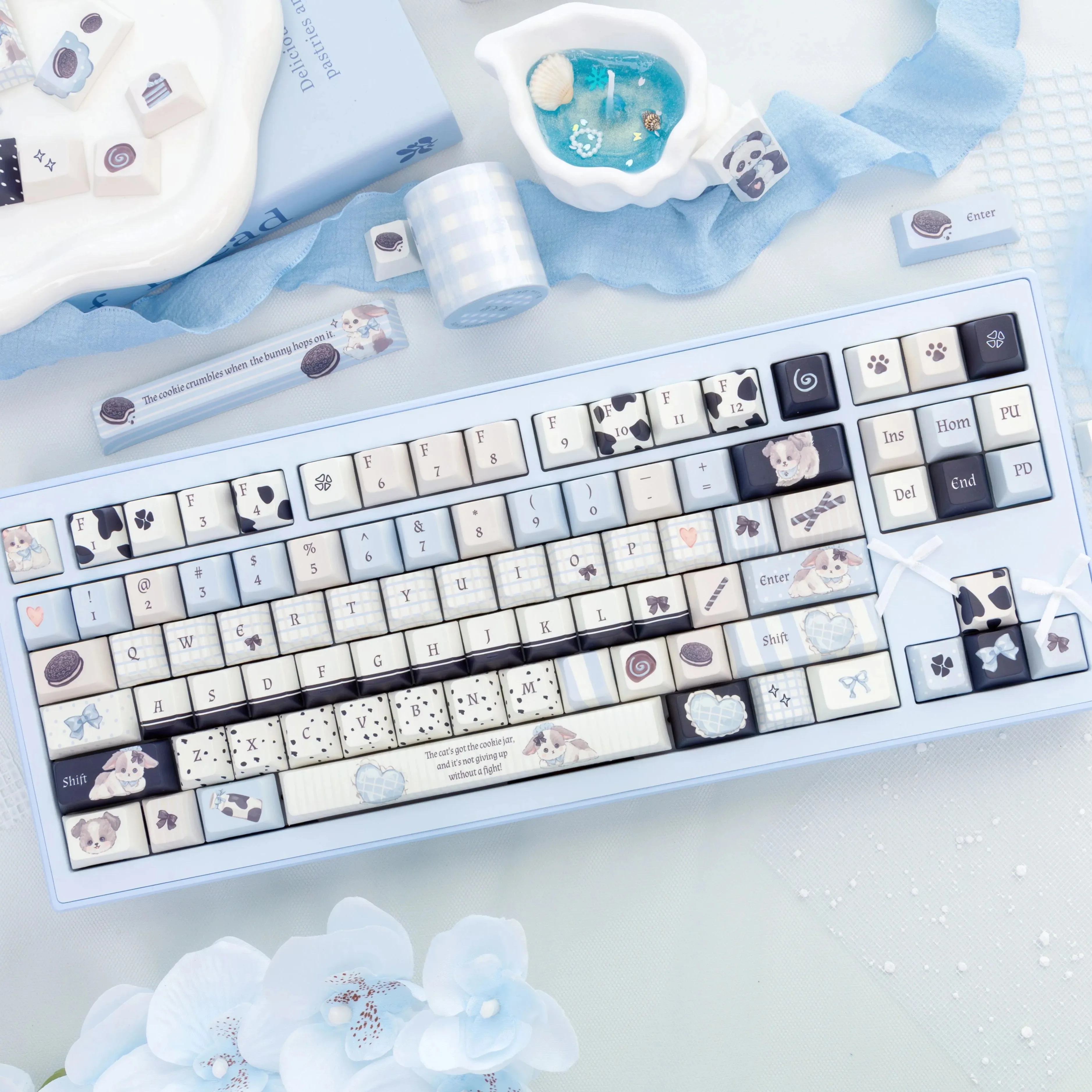 

Ollie Bubble Theme Keycaps 139 Keys Cherry Profile PBT Dye Sublimation Fit 60%-108% Mechanical Keyboard Oreo Cookie Cute Keycaps