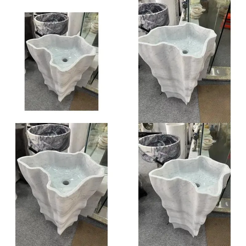 Unique Design Modern Hotel Bathroom Carrara White Marble Countertop Washbasin Decoration