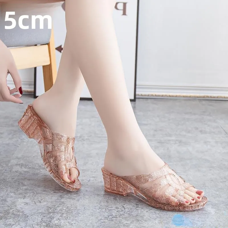 

Women's Crystal Slippers Anti-Slip Deodorant W Heel Indoor Outdoor Slippers Summer Wear Comfortable Home Slippers