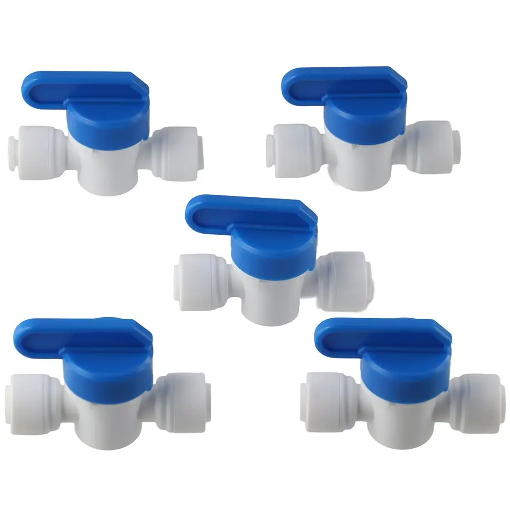 

10pcs 1/4 Inch OD Inline Shut Off Ball Valve RODI System White & Blue Hose Pipe Tubing Plastic Quick Connect Fittings Hose